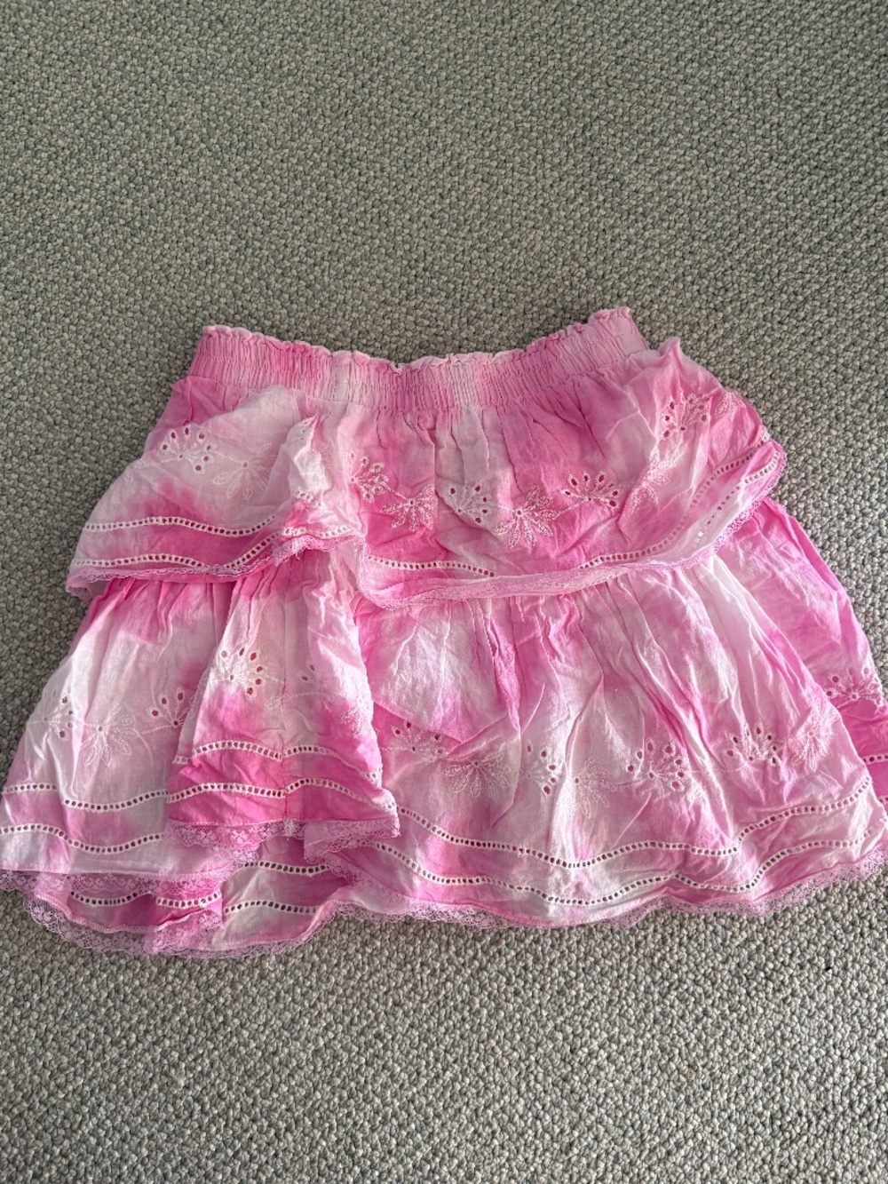 LoveShackFancy Pink Tie-Dye Ruffle Mini Skirt
